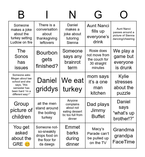 VT Thanksgiving Bingo Card