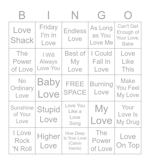 2/9 - 2/10/2025 LOVE Bingo Card