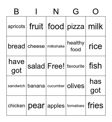 Food Bingo Card