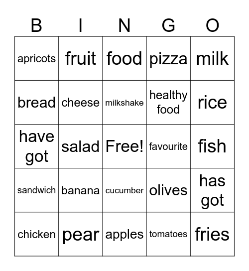 Food Bingo Card