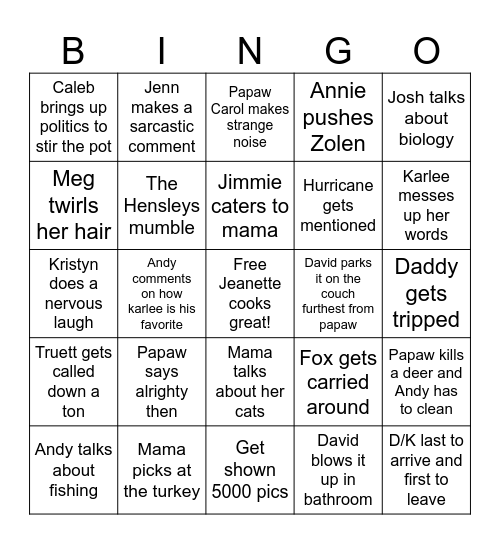 Thanksgiving Bingo Card