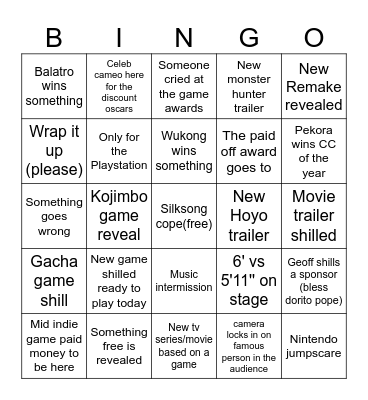The Boingo gamewards Bingo Card
