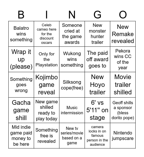 The Boingo gamewards Bingo Card