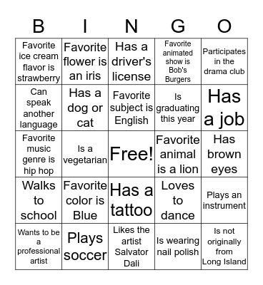 Ice Breaker Bingo Card