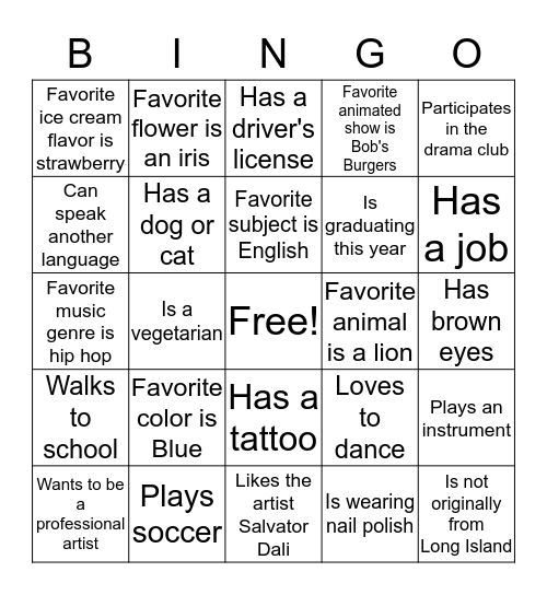 Ice Breaker Bingo Card