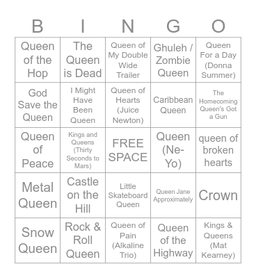 2/16 - 2/17/2025 QUEEN Bingo Card