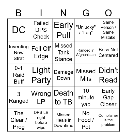 PUG Bingo Card