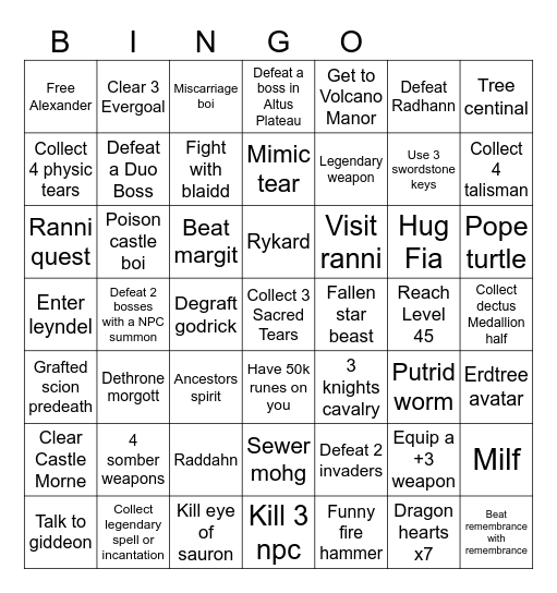 Elden Ring Bingo! Randomized Card Bingo Card