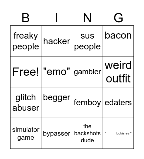 roblox bingo Card