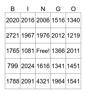 Years Bingo Card