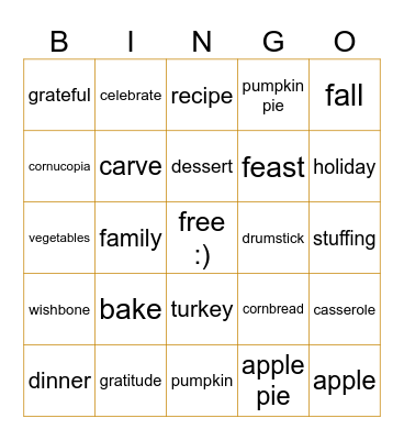 Thanksgiving 🦃🍂 Bingo Card