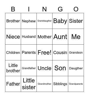 FAMILY MEMBERS Bingo Card