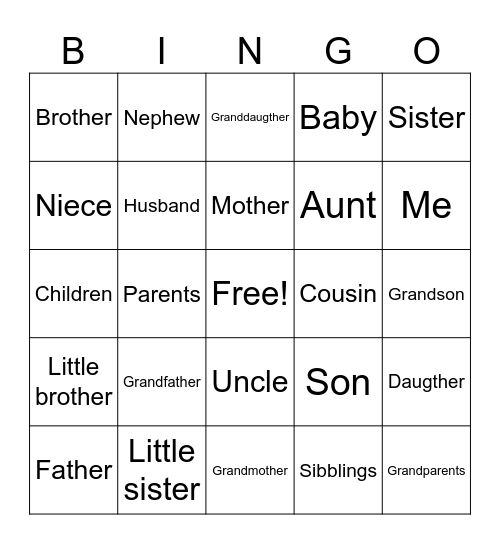 FAMILY MEMBERS Bingo Card