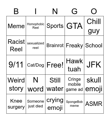 Instagram Reels bingo Card