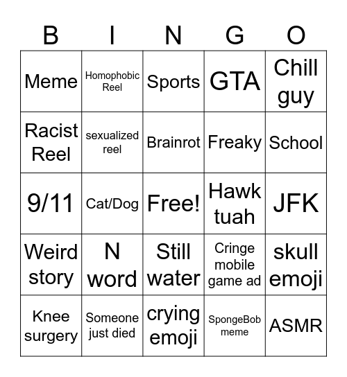 Instagram Reels bingo Card