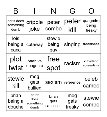 family guy bingo Card