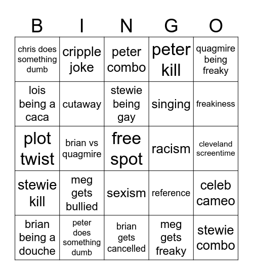 family guy bingo Card