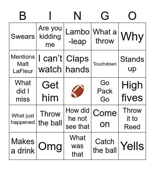 Packer Bingo Card