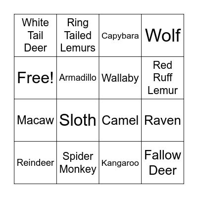 Zoo Bingo Card