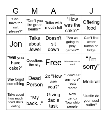 Grandma Joan Bingo Card