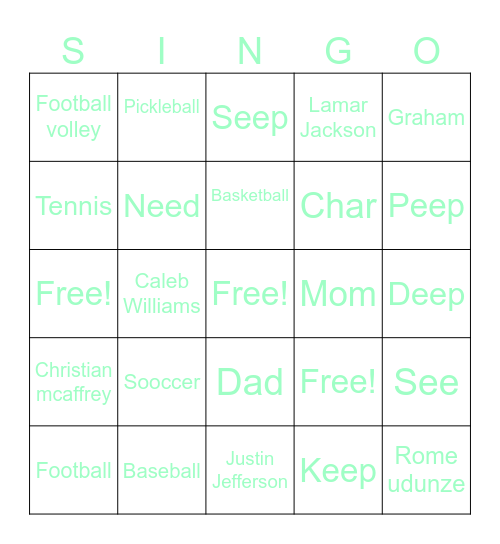 Graham Bingo Card