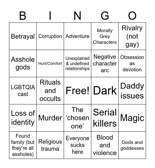 AFHG Bingo Card