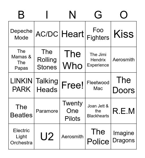 ROCK & ROLL Bingo Card