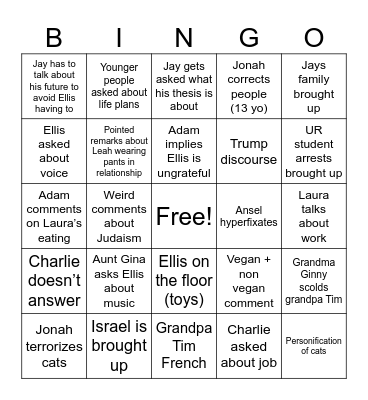 Jellis Thanksgiving Bingo Card