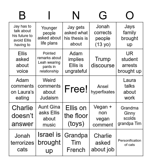 Jellis Thanksgiving Bingo Card