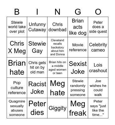 Family Guy Bingo Card