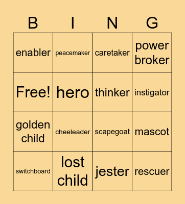 Family Roles Bingo Card