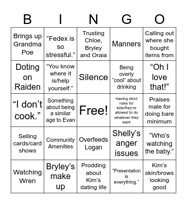 Sheryl’s Thanksgiving Bingo Card