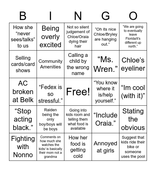 Sheryl’s Thanksgiving Bingo Card