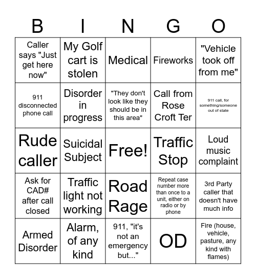 Thanksgiving Day Edition - Dispatch BINGO Card