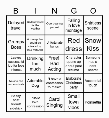 Bad Christmas Movie Bingo Card