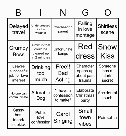 Bad Christmas Movie Bingo Card