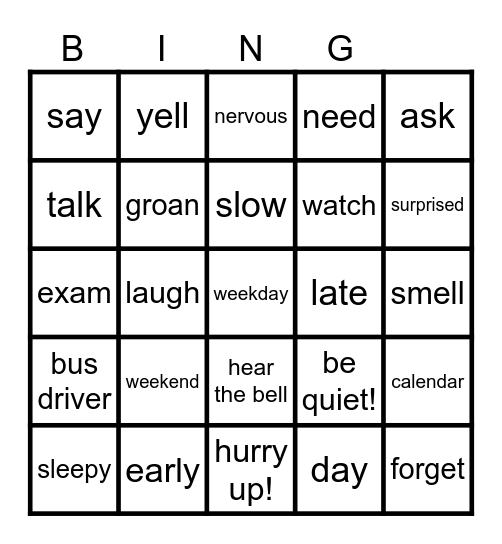 WHAT DAY IS IT TODAY? Bingo Card