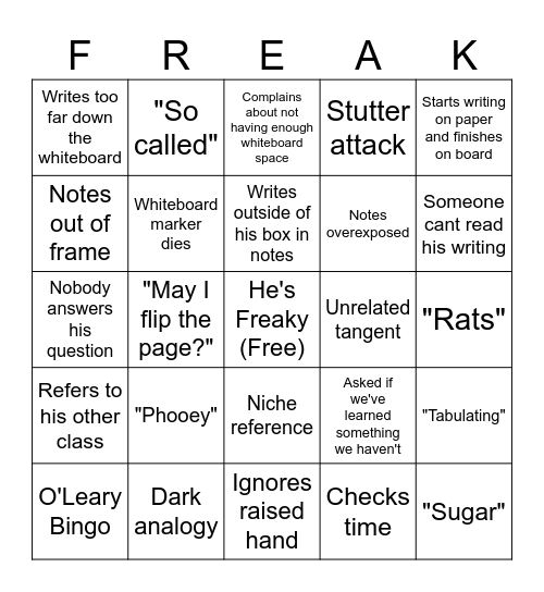 O'Leary Bingo Card