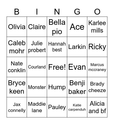 Bar Bingo Card