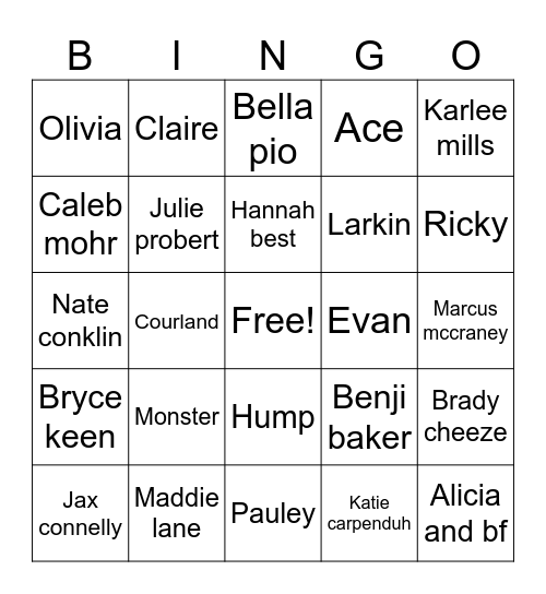 Bar Bingo Card