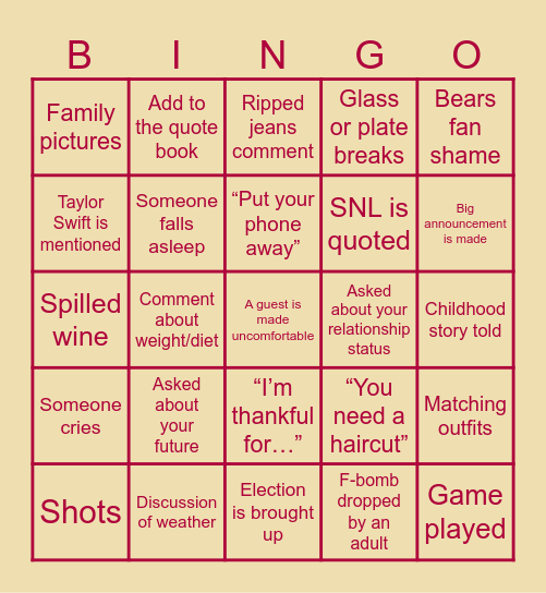 2024 Thanksgiving Bingo Card