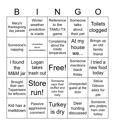 Family bingo TG24 Bingo Card