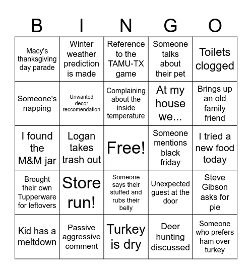 Family bingo TG24 Bingo Card