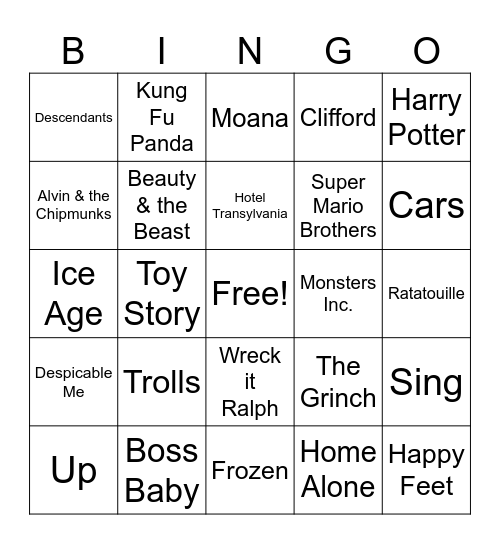 Movie Bingo Card