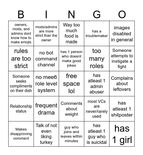 thanksgiving Bingo Card