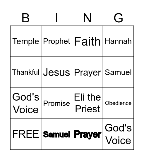 Samuel Bingo Card