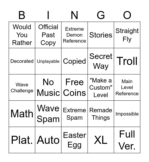 Geometry Dash Bingo Board 2.2 Edition Bingo Card