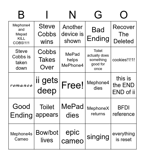 Inanimate Insanity 18 Bingo Card