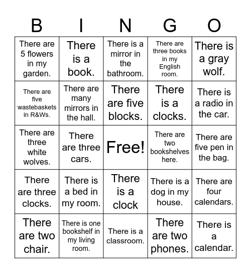 There is/There are Bingo Card