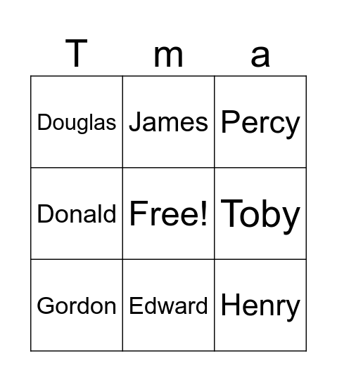 Thomas Toys Bingo Card